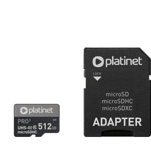 Platinet microSDXC SECURE digitaal + ADAPTER SD 512GB class10 UIII A2