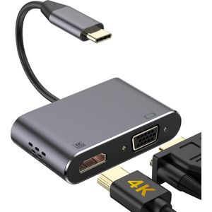 PLATINET - USB-C naar HDMI/VGA Adapter - USB-C Hub HDMI/VGA - 2 in 1 Hub HDMI/VGA