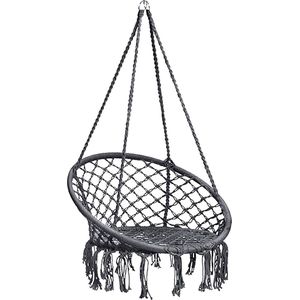 Hangstoel voor binnen en buiten - Belastbaar tot 100 kg - Macramé hangstoel met franjes - Grijs