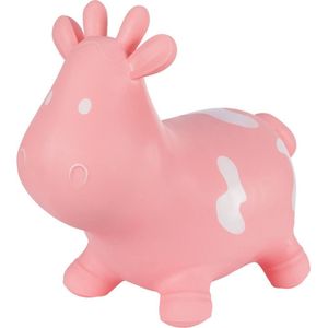 Hoppimals Rubberen Springdier Roze Koetje + pomp - een enorm en uniek springplezier