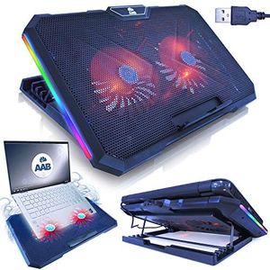 AABCOOLING Gemini-Laptop Cooling Pad with 2 Fans, Adjustable Tilt and Red Backlight, Notebook Cooler, Cooling Fan, Laptop Cooling Stand, Laptop Tray Cushion, Multicolour-illuminated RGB, NC95