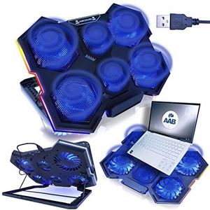 AABCOOLING Hurricane-17 inch laptop koeler standaard met 6 ventilatoren instelbare helling blauwe achtergrondverlichting laptop achtergrondverlichting meerkleurig RGB