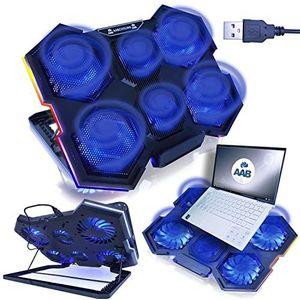 AABCOOLING Hurricane - Base Portatile con 6 Ventole, Regolazione Dell'inclinazione e Retroilluminazione a LED Blu | Raffreddamento Notebook | Ventola Per PC | Notebook Cooler | Base Laptop