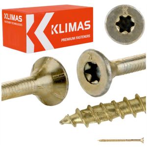 KLIMAS Houtschroeven - Torx Spaanplaatschroeven Geel - Verzonken Kopschroeven - 200 Stukken
