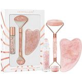 Crystallove - Rozenkwarts - Gezichtsmassage - Luxe Set - Inclusief Gua Sha en Glazen Flesje