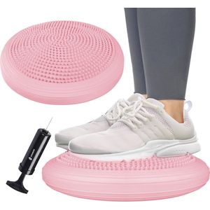 Springos Balanskussen | Wiebelkussen | Balanstrainer | Met Noppen | Inclusief Pomp | Roze | 34 cm