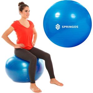 Springos Fitness Bal | Zitbal | Yoga Bal | Fitness | Blauw | Inclusief Pomp | 85 cm