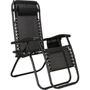 Springos Tuinstoel | Ligstoel | Opvouwbaar | Verstelbaar | Ergonomische hoofdsteun | Zwart