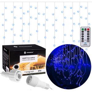 Springos IJspegel Verlichting Buiten - IJspegel Verlichting - Kerstverlichting Buiten - 12 m + 2.5 m Snoer - Connectable - Inclusief Afstandsbediening - 300 LED - Blauw