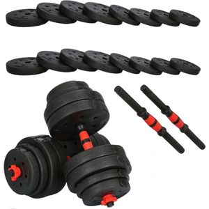 Springos Dumbbells - Gewichten set - Halterset - 16 Gewichten - 30 Kg - Zwart-rood