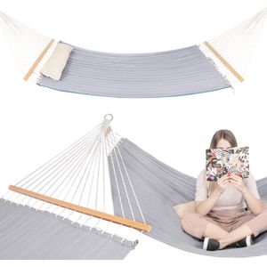 Springos Hangmat | Extra stevig | Inclusief kussen | Grijs/Beige | 200 x 140 cm