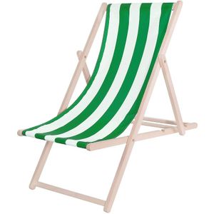 Ligbed | Strandstoel | Ligstoel | Verstelbaar | Beukenhout | Handgemaakt | Groen/Wit
