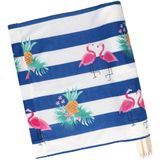 Strand Windscherm Met Stokken | Windscherm Strand | Windscherm Camping | 6 Meter | Flamingo | Blauw/Wit gestreept