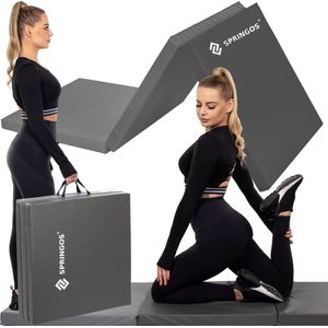 Springos Fitnessmat | Sportmat | Premium Kwaliteit | Opvouwbaar | 3 Delig | 180 X 60 X 5.5 CM | Grijs