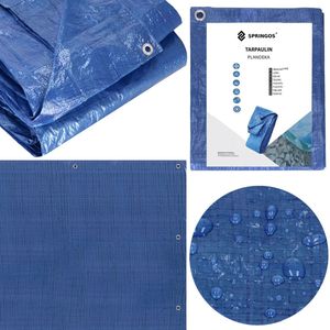 Springos Afdekzeil | Dekzeil | Zeildoek | Waterdicht | PVC | 6 x 4 m | 60 g/m2 | Blauw