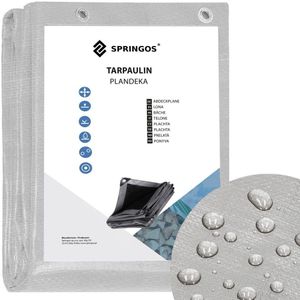 Springos Afdekzeil | Dekzeil | Zeildoek | Waterdicht | PVC | 2 x 4 m | 270 g/m2 | Grijs/Zwart