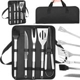 Springos BBQ Accesoires | BBQ Gereedschap| 5 Delige Set | Inclusief Luxe Draagtas | Roestvrij Staal