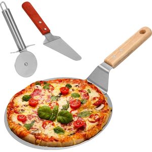 Springos Pizzaschep – Pizzasnijder – Spatel - 25 cm - Naturel/Zilver