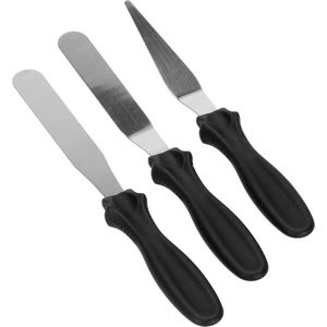 Springos Spatel - Paletmes - 3 stuks - Zwart/Zilver