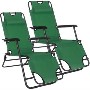 Springos Tuinstoelen | Ligstoel | Ligbed | Verstelbaar | Inclusief Hoofdsteun | 2 Stuks | Groen
