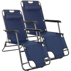 Springos Tuinstoelen | Ligstoel | Ligbed | Verstelbaar | Inclusief Hoofdsteun | 2 Stuks | Marineblauw