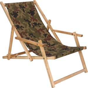 Springos - Ligbed - Strandstoel - Ligstoel - Verstelbaar - Arm Leuning - Beukenhout - Geïmpregneerd - Handgemaakt - Legergroen
