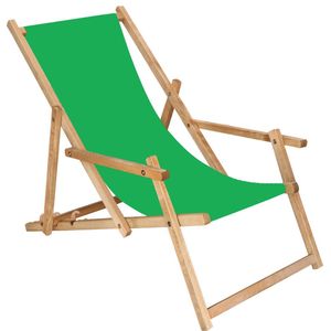Ligbed | Strandstoel | Ligstoel | Verstelbaar | Arm Leuning | Beukenhout | Geïmpregneerd | Handgemaakt | Groen