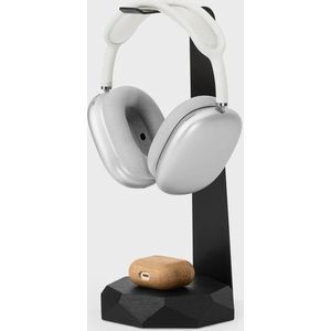 Oakywood 2in1 Headphones Stand - Zwart Massief Eiken - Echt Hout Koptelefoon Standaard Houder met 10W Draadloze Oplader
