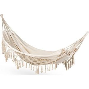 Outtec Hangmat 200 x 150 cm, tot 200 kg, outdoor dubbele hangmat voor 1-2 personen, van katoen in boho-stijl voor tuin, balkon, terras, ademende hangmat voor volwassenen, beige