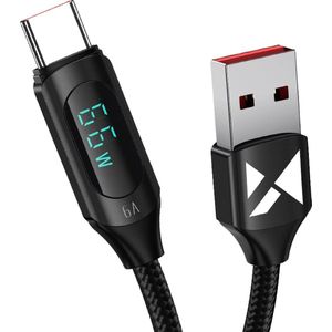 Wozinsky - WUACC1 - USB A - USB C kabel met display 66W 6A 1m - zwart