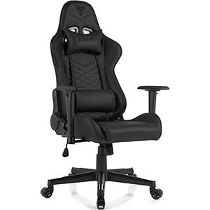 SENSE7 Gaming, Spellcaster, bureaustoel, ergonomische stoel, armleuning, eendelig stalen frame, hellingshoek, verstelbaar, zwart, leer, 43-52 x 69,5 x 57 cm