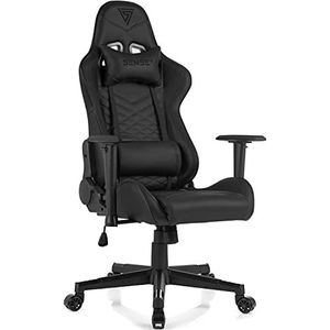 SENSE7 Spellcaster Ergonomische bureaustoel, Gamingstoel, nek- en lendenkussen, In hoogte verstelbaar, Eco-leer, Duurzaam en comfortabel, Maximale belasting 150 kg, tot 185 cm lang, zwart