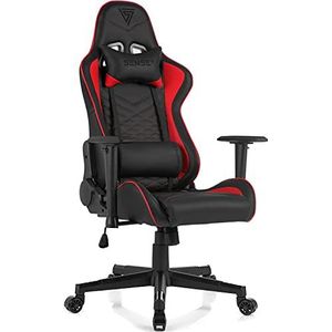 SENSE7 Gaming Spellcaster Bureaustoel, Zocker Gamer, ergonomische stoel, armleuning, stalen frame, eendelig, verstelbare hellingshoek, zwart/rood, leer, 43-52 x 69,5 x 57 cm
