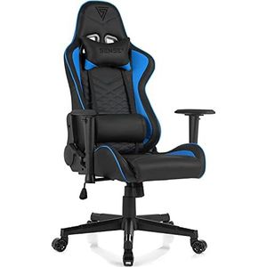 SENSE7 Gaming Spellcaster Bureaustoel, ergonomische stoel, armleuning, eendelig stalen frame, verstelbare hellingshoek, zwart/blauw, leer, 43-52 x 69,5 x 57 cm