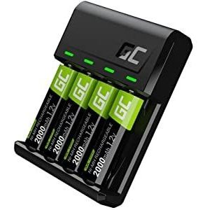 Green Cell VitalCharger Batterieladegerät Ladegerät + 4X AA 2000mAh f�ür NI-MH AA AAA R6 R03 Mignon Akku. Mit Micro USB USB-C. 4-Kanal-Ladesystem - lädt ab 1 bis 4 AA oder AAA, LED-Signalisierung