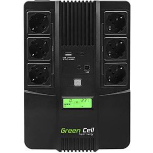 Green Cell Ononderbroken Stroomvoorziening UPS 800VA 480W AiO met GC Toepassing Overspanningsbeveiliging 230V Line-Interactive AVR UPS-Systeem USB/RJ45 6x Schuko Uitgangen LCD Display