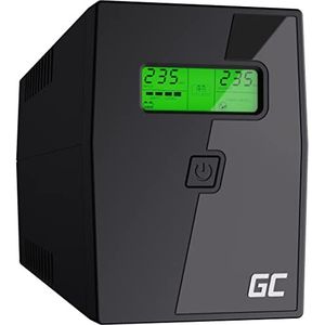 Green Cell Ononderbroken Stroomvoorziening UPS 800VA 480W met GC Toepassing Overspanningsbeveiliging 230V Line-Interactive AVR UPS-Systeem USB/RJ11 2x Schuko Uitgangen LCD Display