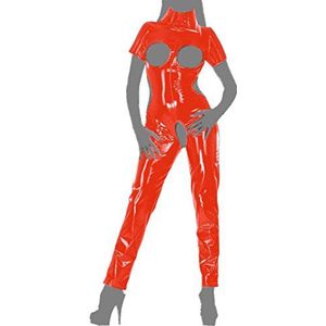 Ledapol Korte mouwen lak overall catsuit bustevrij open met rits Gr. XXL rood