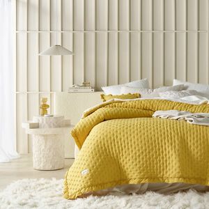 AmeliaHome Sprei Antraciet Honinggeel 240x260 Cm - Tweezijdig Ultrasoon Gestikt Softa