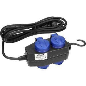 Orno Vrijstaande Stekkerdoos voor buiten - 4 stopcontacten - Kabellengte 5 meter - IP 44 - Zwart/blauw