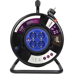 Stekkerdoos Kabelhaspel met 4 vaste stopcontacten, schuko (type F) Voor Nederland ,50m KABELLENGTE ,PVC , H05VV-F 3x1.5mm2 - , MAX 3200W / 13.9A voor Nederland