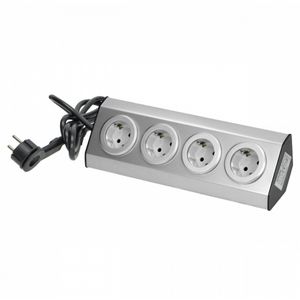 ORNO FS-2(GS) hoekstopcontact met 4 vakken met kinderbeveiliging, 45° montage, ideaal voor keuken, kantoor en werkblad, 3680 W, 16 A (4 vakken + kabel)