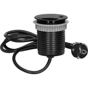 Orno Stekkerdoos - 1 stopcontact met deksel - USB A - Inbouw Bureau stekkerblok met 1.9 meter kabel - Zwart