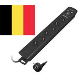 Design stekkerdoos in het zwart - 3 meter kabel - 6 uitgangen en 2 USB-Poorten 2.1A - Type 3 SPD overspanningsbeveiliging - Geschikt voor België