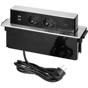 Orno - Pop-up Stekkerdoos - Inbouw Verdeelstekker met HDMI 2.0 - RVS/Zwart