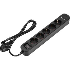 Stekkerdoos - Verdeelstekker 5-voudig - Zwart - 1,5 M Kabel