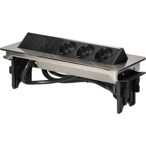 Orno - Meubelstopcontact - Verchroomd - 3 CEE 7/3 Uitgangen - USB-Oplader