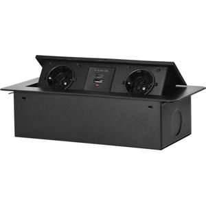 Orno - Pop-up Stekkerdoos - 2 Stopcontacten - USB A en USB C - Zwart