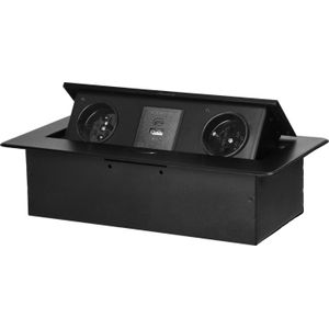 Stekkerdoos met USB - Pop up stekkerblok met 2 stopcontacten en USB-A & USB-C - Inbouw Verdeelstekker met RVS afwerking - Verdeelstekker zonder kabel - voor max. 3680 Watt - Penaarde - Zwart