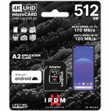 Goodram IRDM microSDXC 512GB V30 UHS-I U3 + adapter. (microSDXC, 512 GB, U3, UHS-I), Geheugenkaart, Zwart